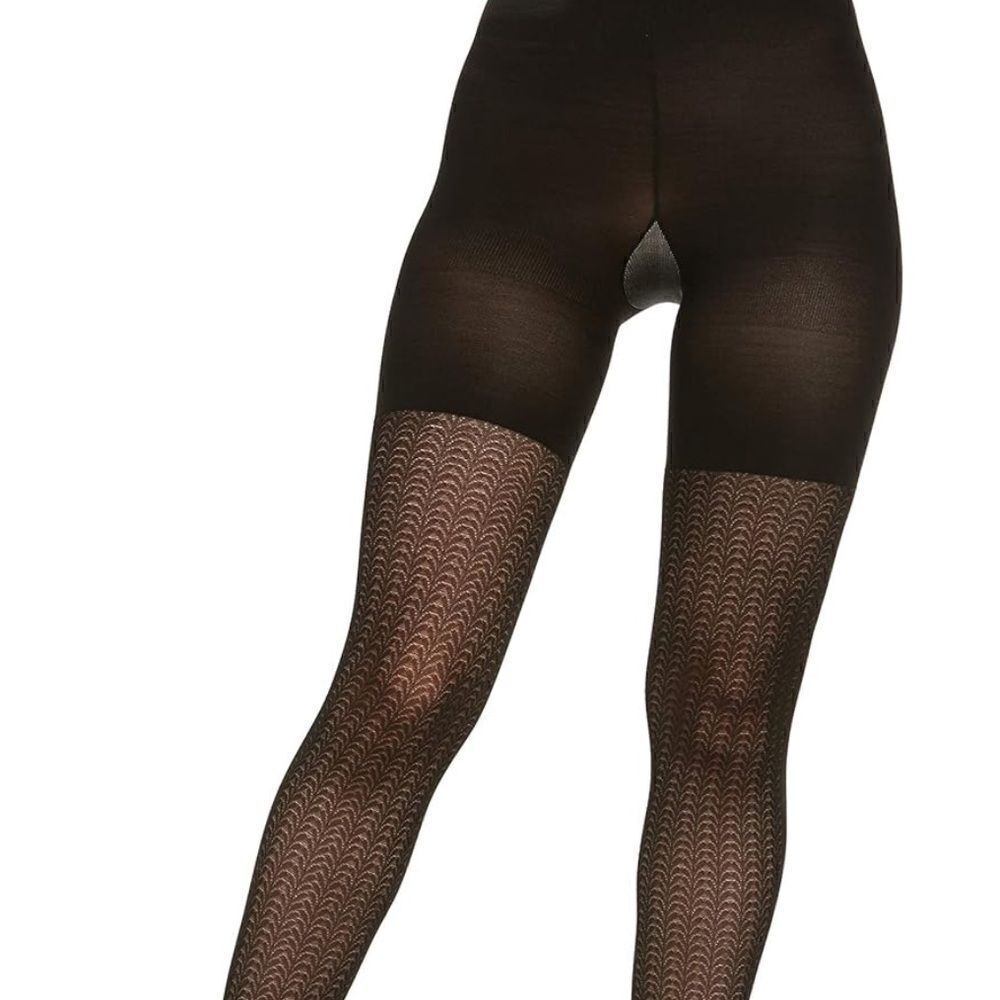 NWT ASSETS by SPANX Black Wishbone Pattern Shaping Tights Size 2 Slimming Sculpt